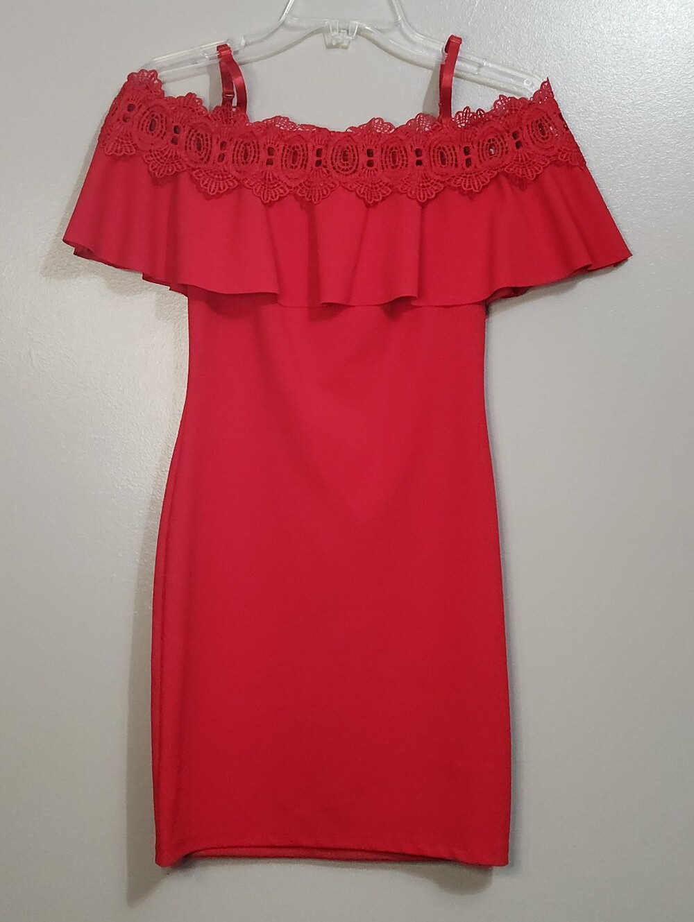 By&By Red Off-Shoulder Ruffle Mini Dress Size 3 - Picture 10 of 10